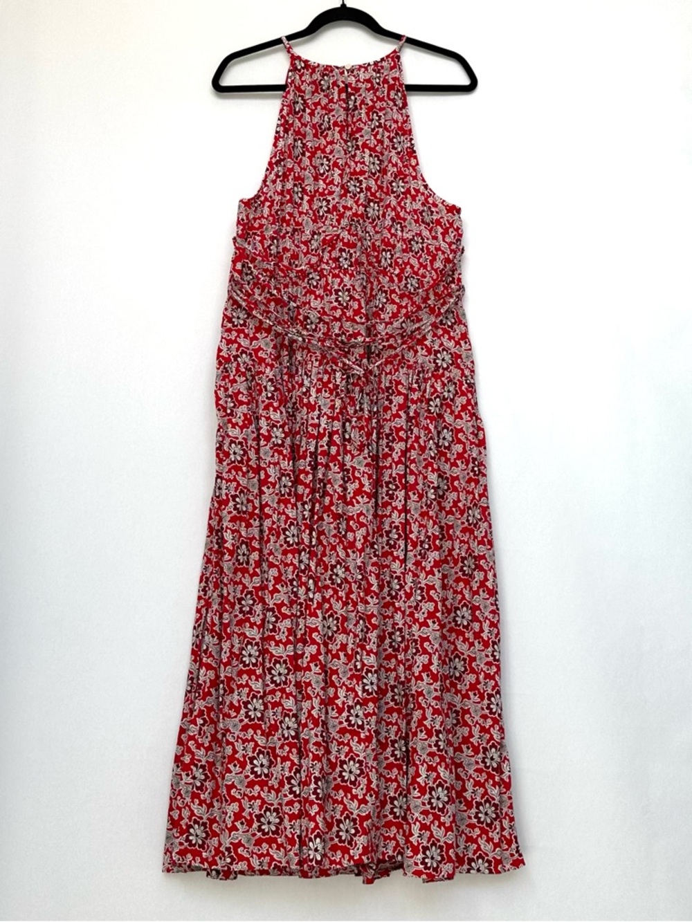 J.Crew Tie Waist Halter Dress in Vintage Red Floral | XXL | NWOT - Picture 4 of 13